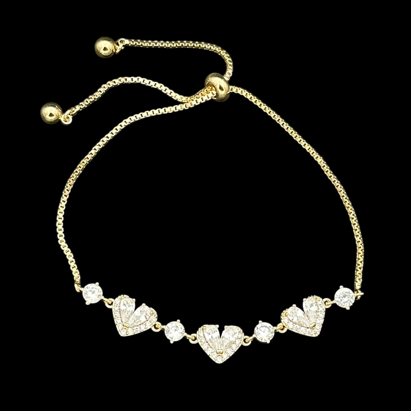 Brățară reglabilă Triple Heart Placată cu Aur 18K