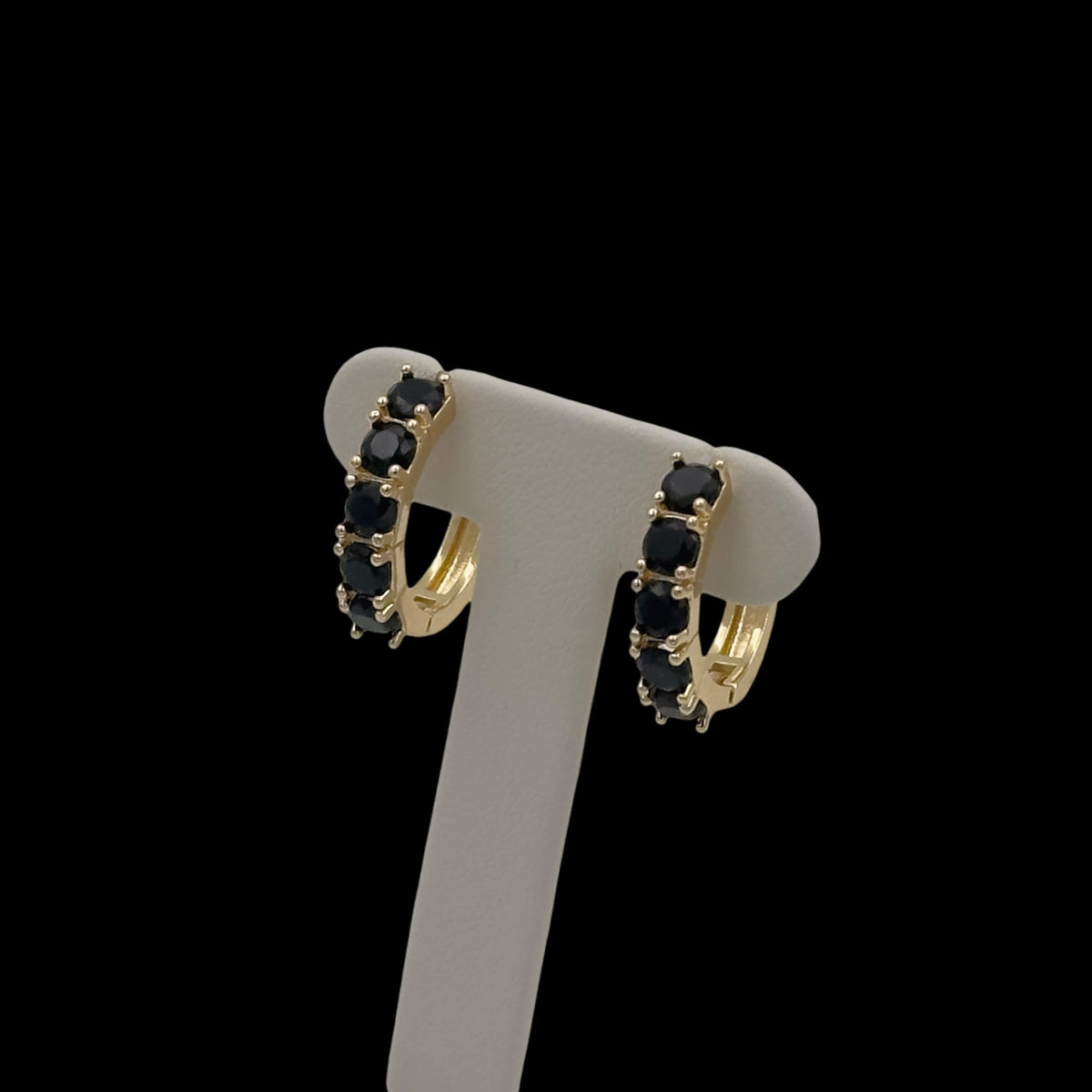 Cercei Mini Crystal Black Placati cu Aur 18K