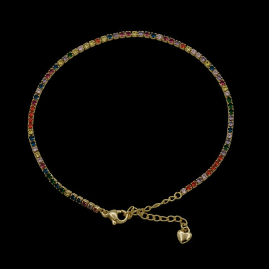 Brățară de picior Tennis 2mm Multicolor Placată cu Aur 18K