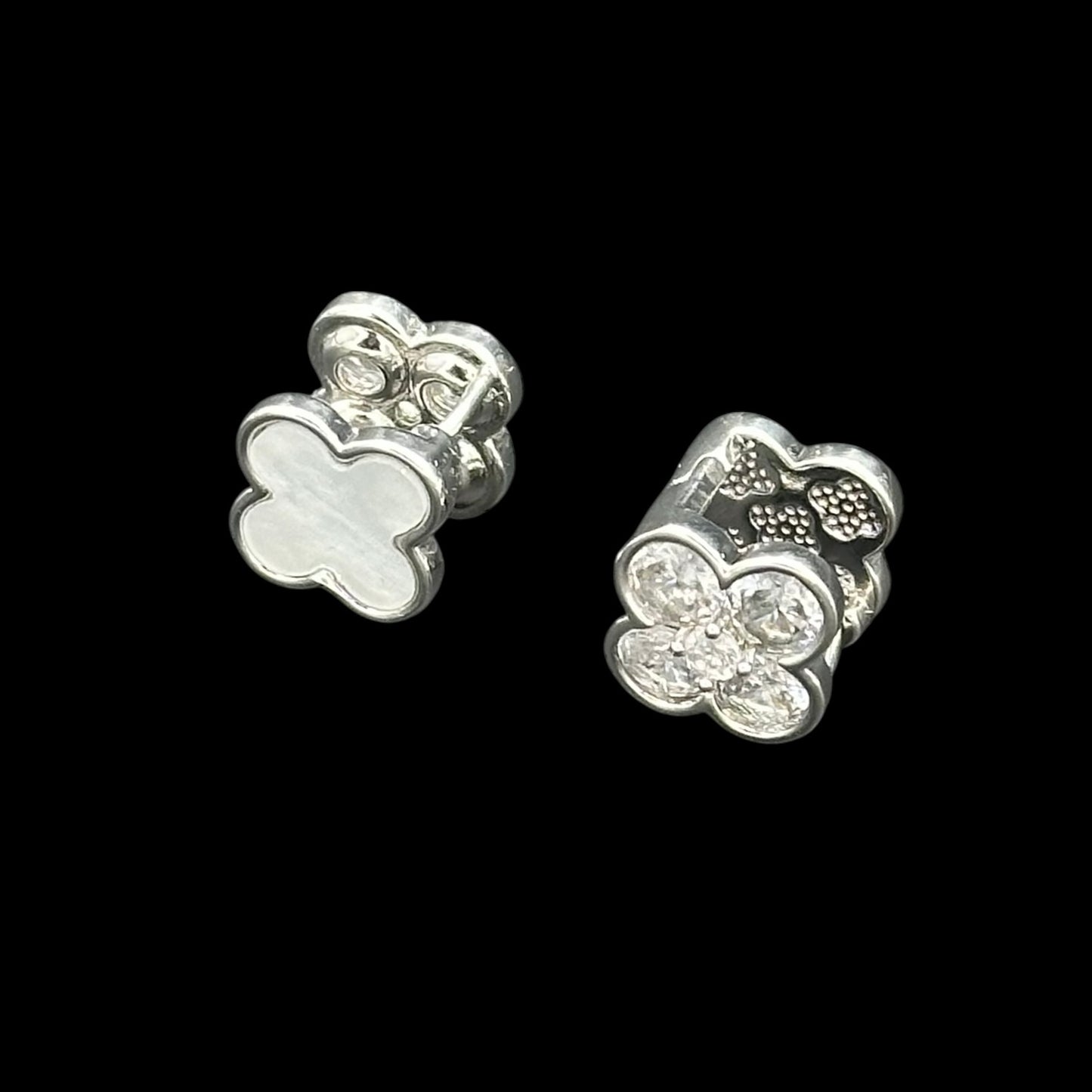 Cercei Trifoi Duo Alb Placați cu Aur Alb