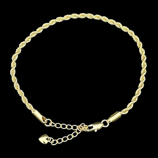 Brățară de picior Rope 3mm Placată cu Aur 18K