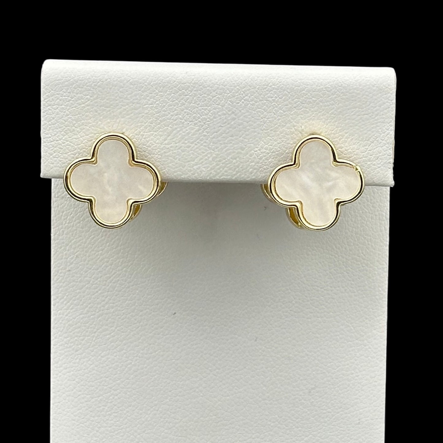 Cercei Trifoi Duo Alb Placați cu Aur 18K