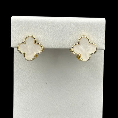 Cercei Trifoi Duo Alb Placați cu Aur 18K