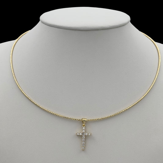Colier Choker Cross Placat cu Aur 18K