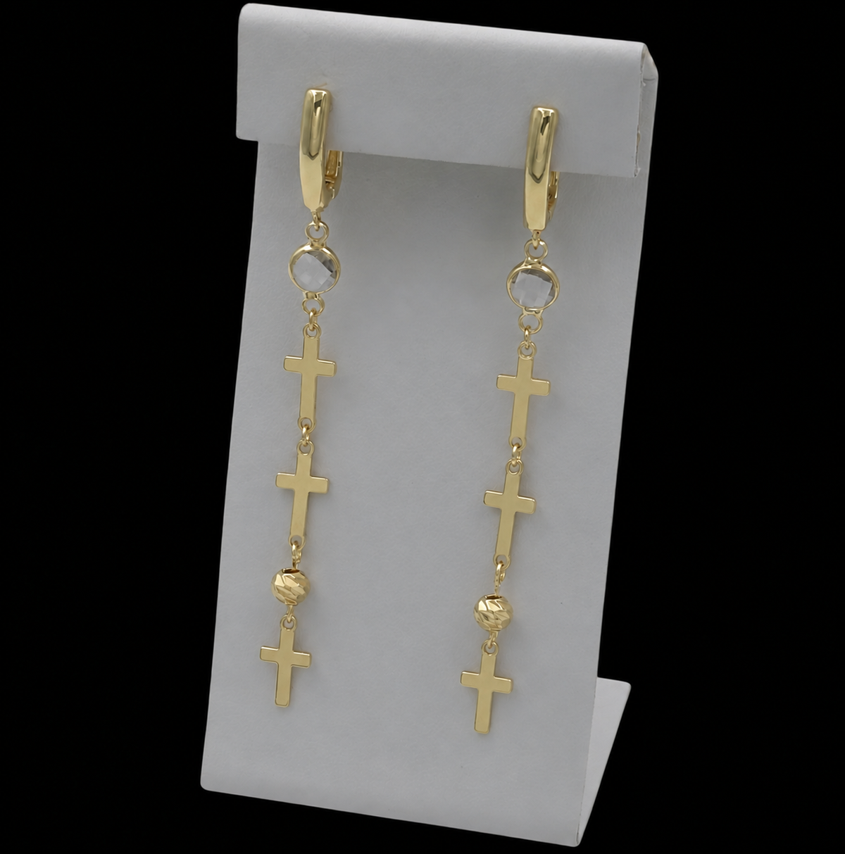 Cercei Long Triple Cross Placati cu Aur 18K