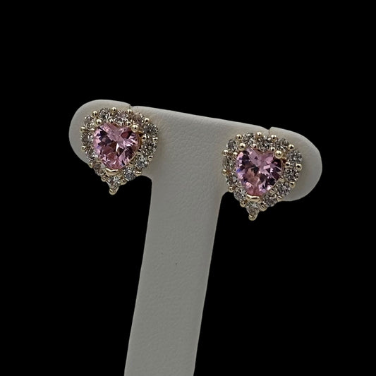 Cercei Mini Heart Pink Placați cu Aur 18K