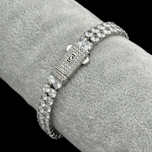 Brățară Tennis Double Miami Placată cu Aur Alb