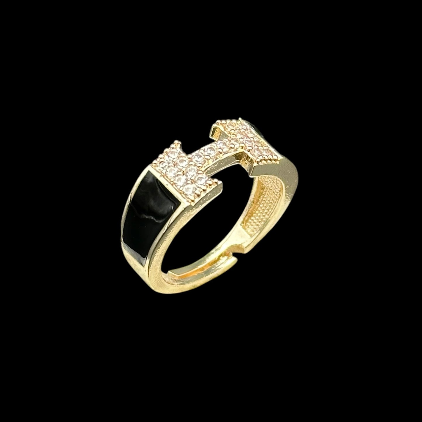Inel reglabil Havana Black Placat cu Aur 18K