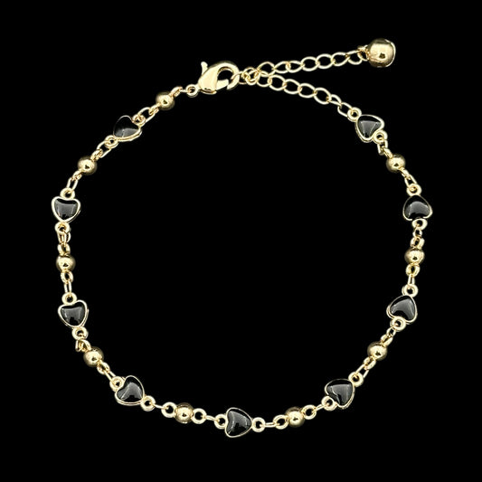 Brățară de picior Hearts Black Placată cu Aur 18K