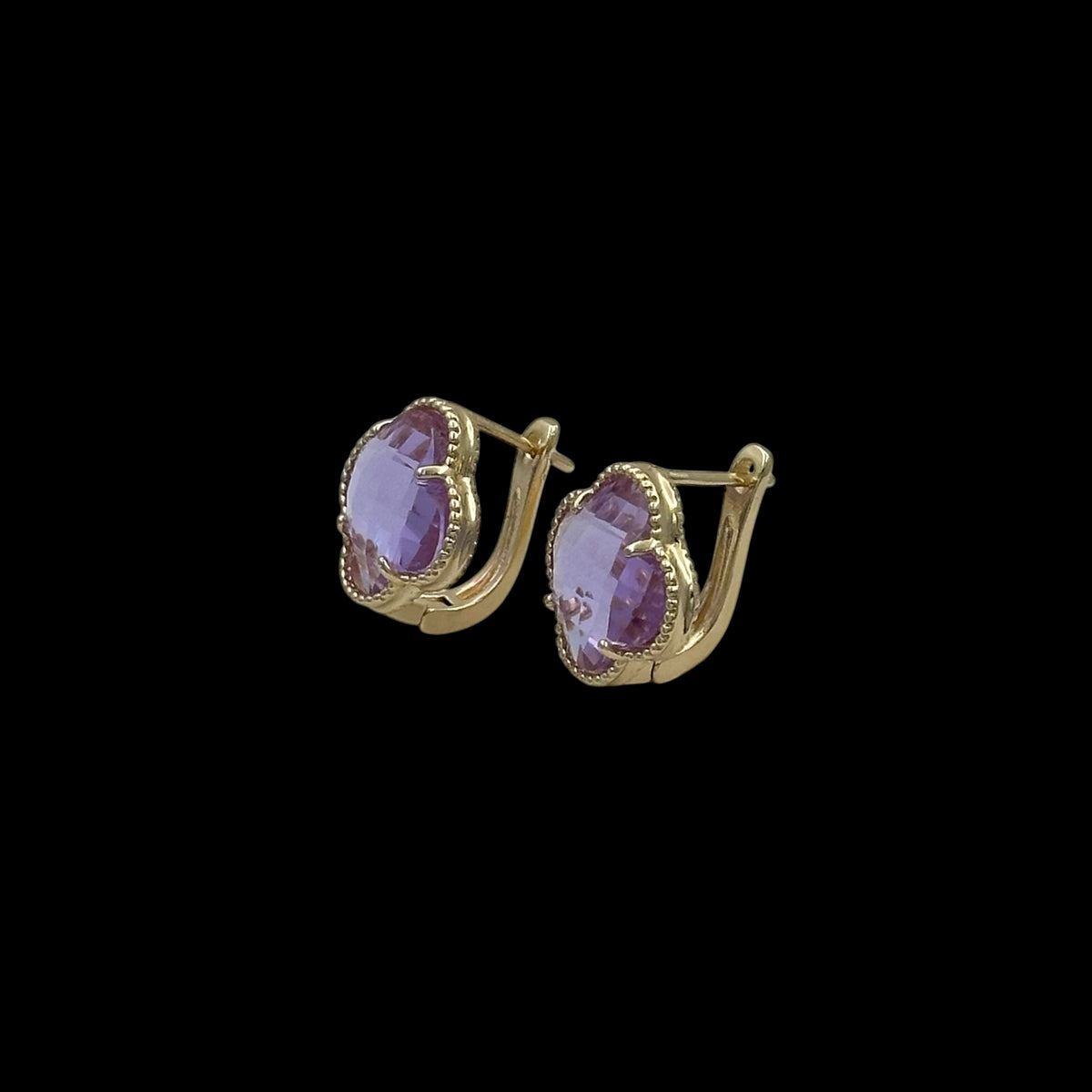 Cercei Trifoi Purple Placati cu Aur 18K