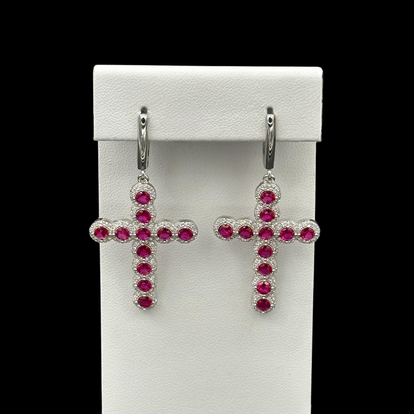 Cercei Cross Angely Fuchsia Argint