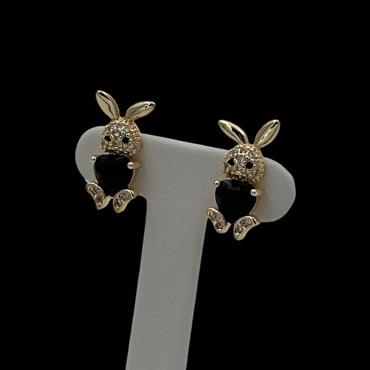 Cercei Mini Bunny Black Placați cu Aur 18K