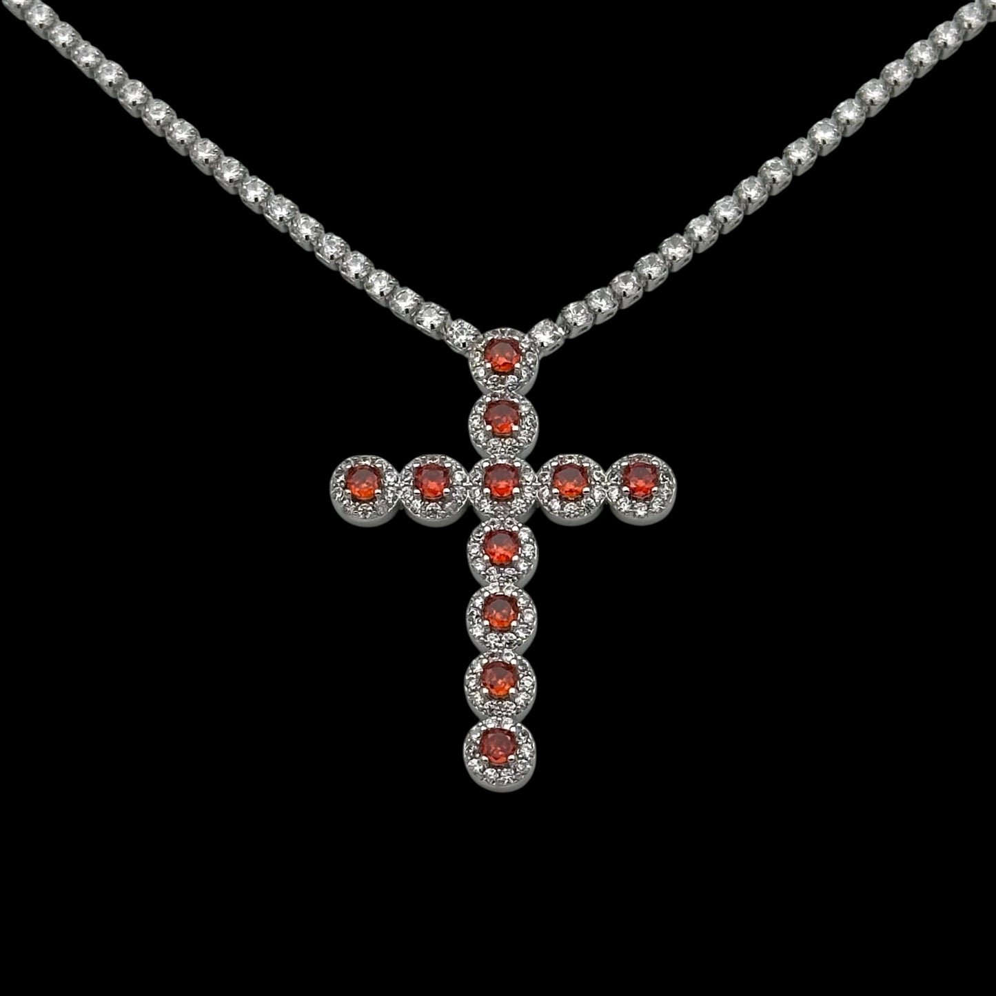 Colier Tennis Angely Cross Orange Placat cu Aur Alb