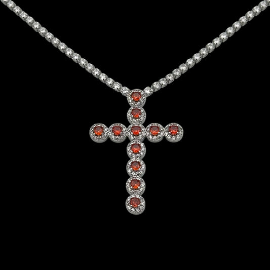 Colier Tennis Angely Cross Orange Placat cu Aur Alb