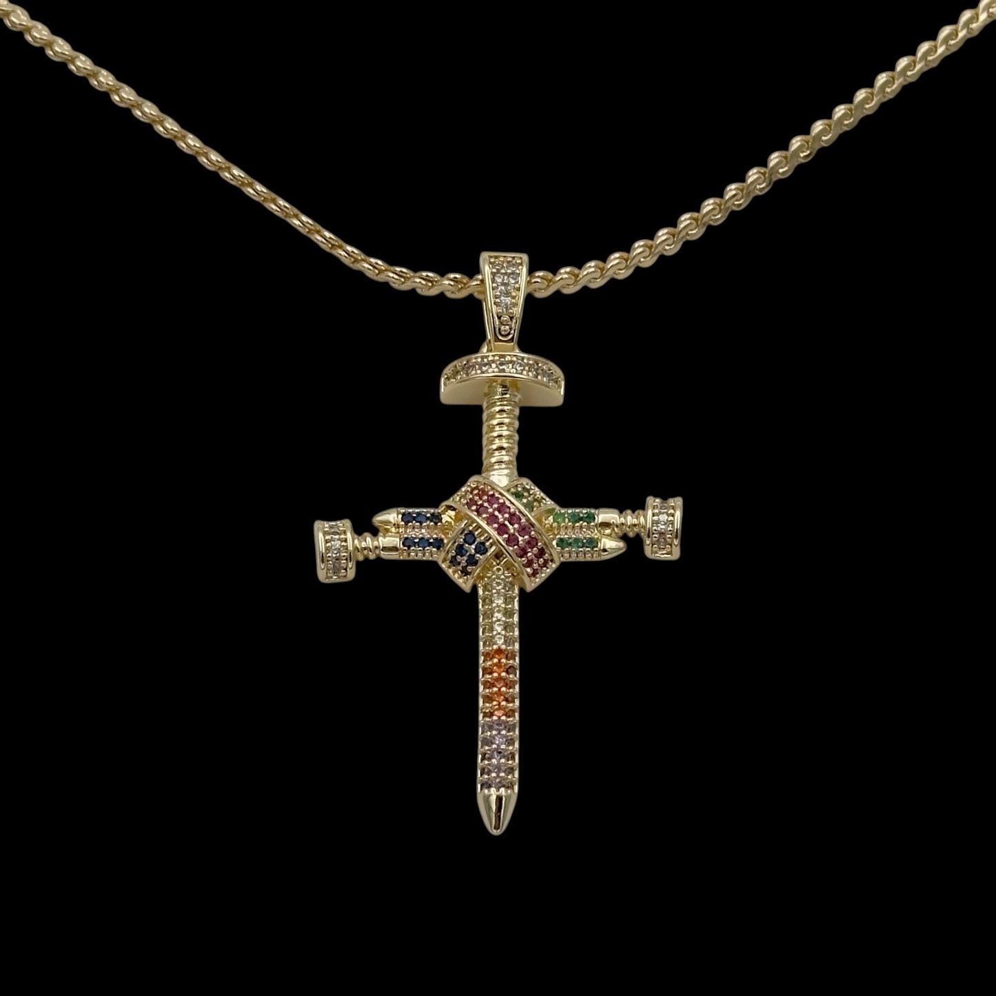 Colier Nail Cross Multicolor Placat cu Aur 18K