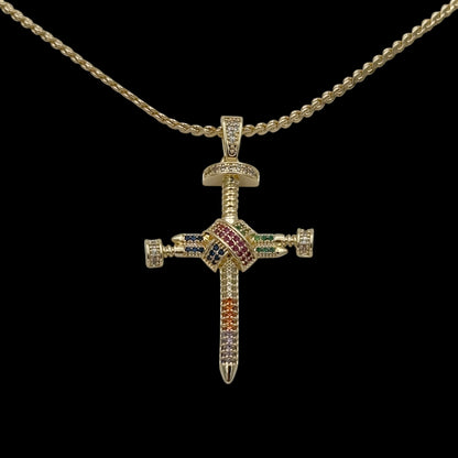 Colier Nail Cross Multicolor Placat cu Aur 18K