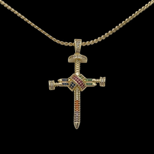 Colier Nail Cross Multicolor Placat cu Aur 18K