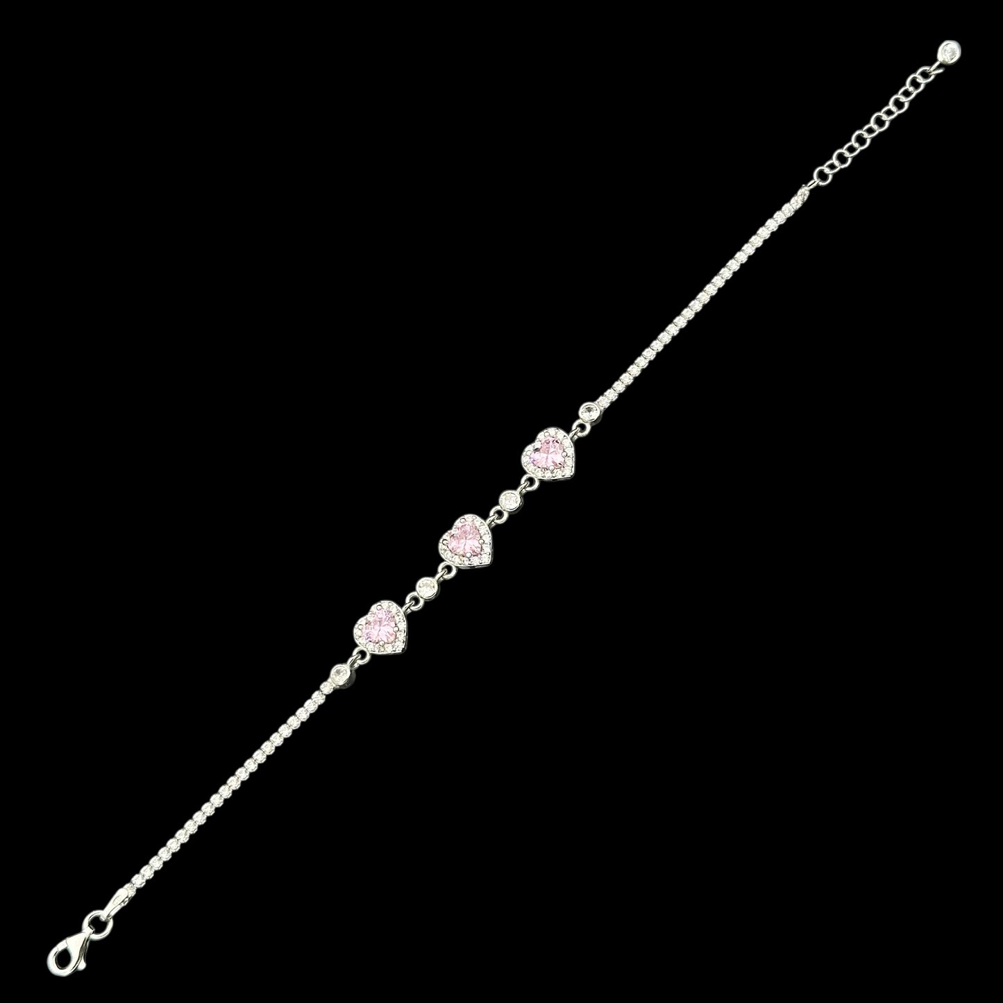 Bratara Tennis Triple Love Pink Argint