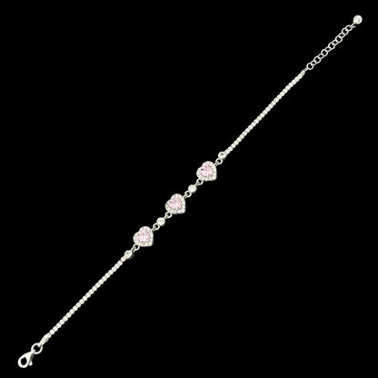 Bratara Tennis Triple Love Pink Argint