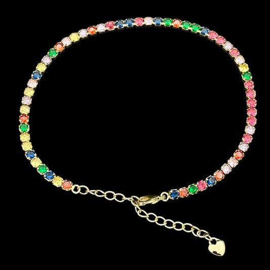 Brățară de picior Tennis Multicolor Placată cu Aur 18K