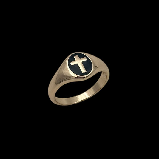 Inel Faith Auriu cu Negru Placat cu Aur 18K