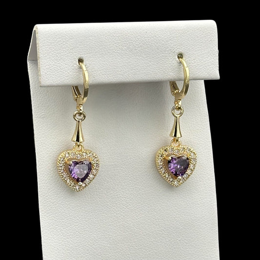 Cercei Heart Purple Placați cu Aur 18K