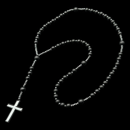 Colier Rosary Obsidian Cross