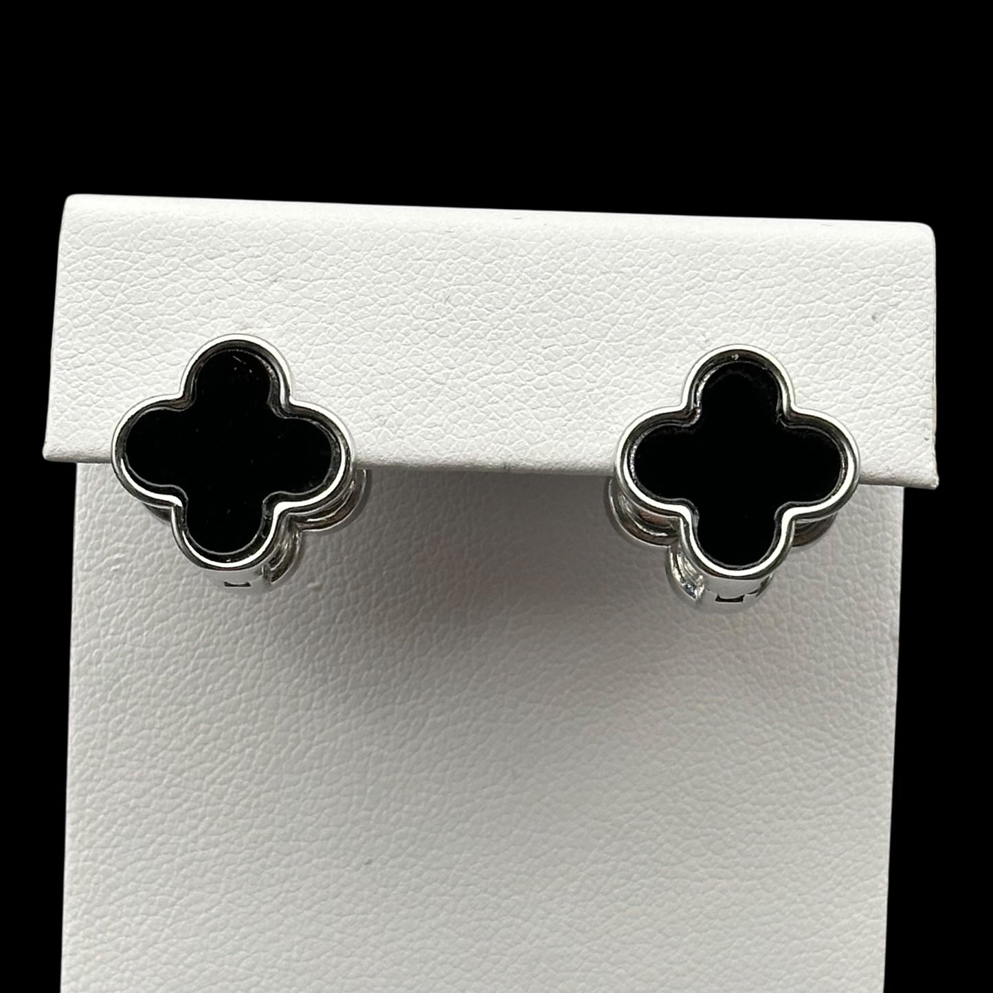 Cercei Trifoi Duo Black Placați cu Aur Alb