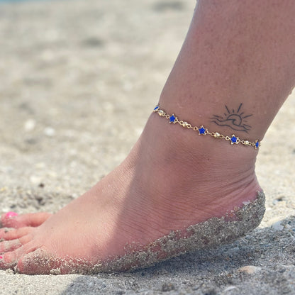 Brățară de picior Blue Star Placată cu Aur 18K