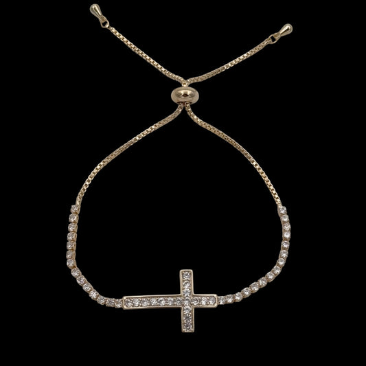 Bratara reglabila Cross Placata cu Aur 18K