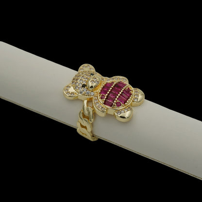 Inel Teddy Bear Fuchsia Placat cu Aur 18K