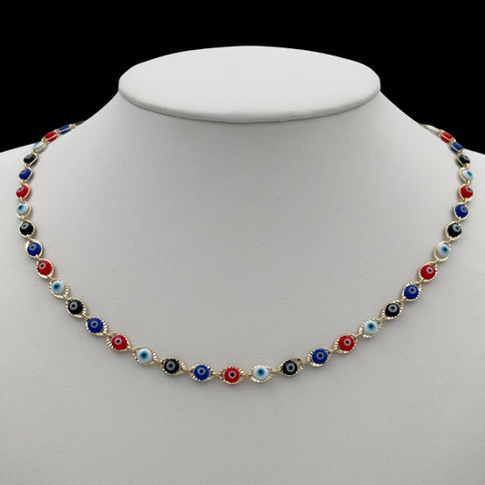 Colier Evil Eye Multicolor Placat cu Aur 18K