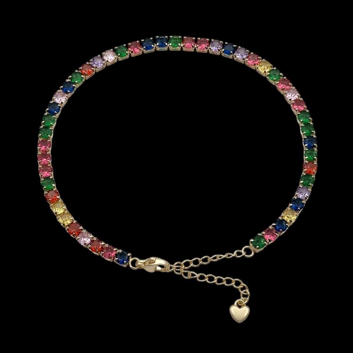Bratara de picior Tennis 4mm Multicolor Placata cu Aur 18K