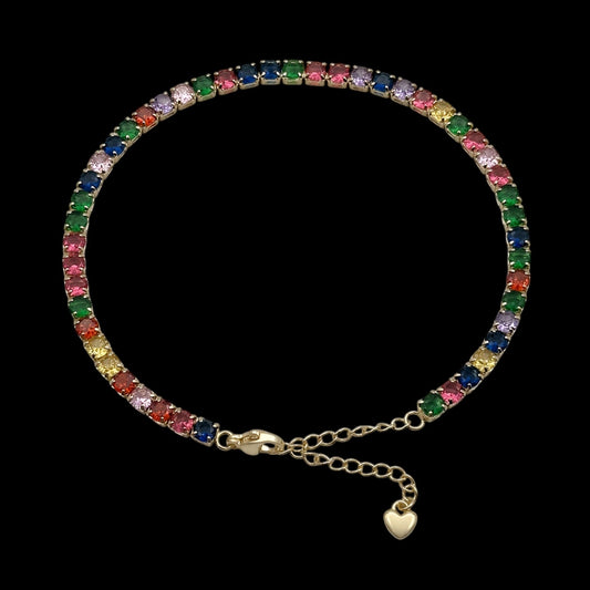 Bratara de picior Tennis 4mm Multicolor Placata cu Aur 18K