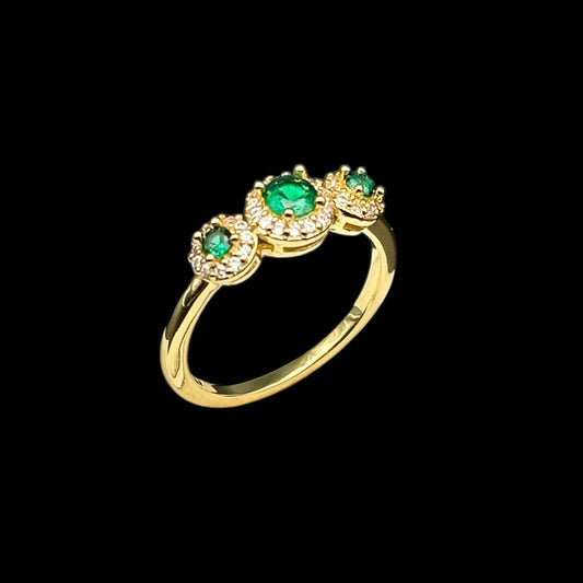 Inel Trinity Green Placat cu Aur 18K