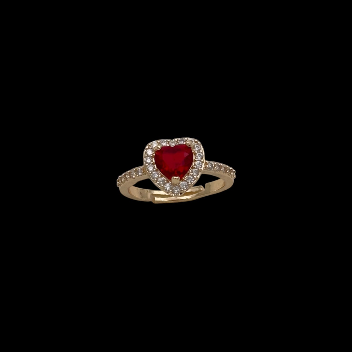 Inel reglabil Heart Red Placat cu Aur 18K