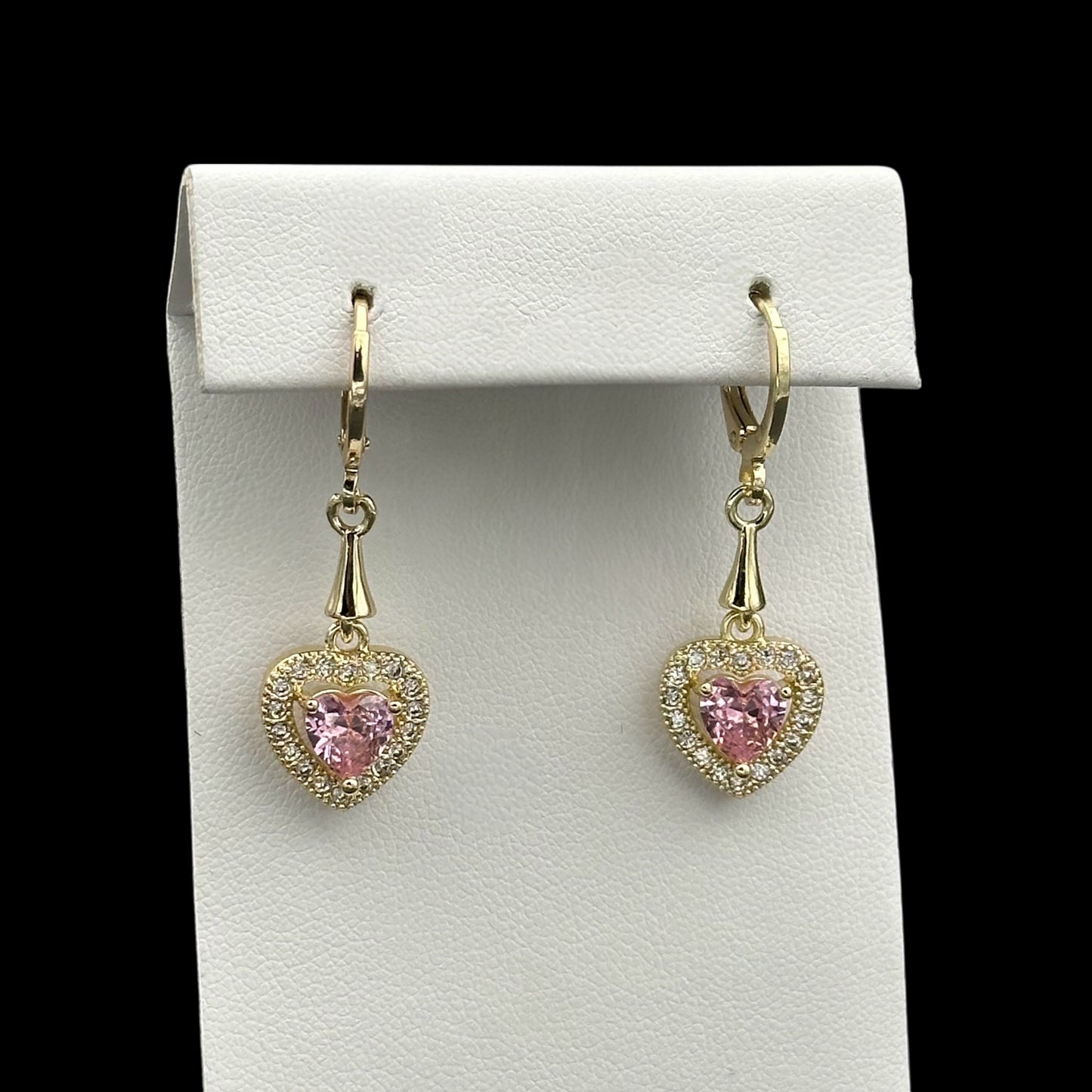 Cercei Heart Pink Placați cu Aur 18K