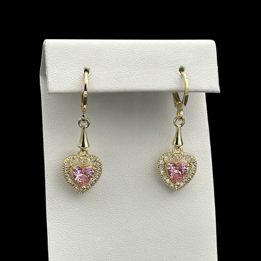 Cercei Heart Pink Placați cu Aur 18K