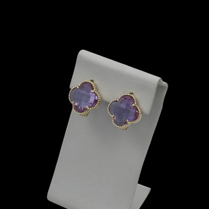 Cercei Trifoi Purple Placati cu Aur 18K