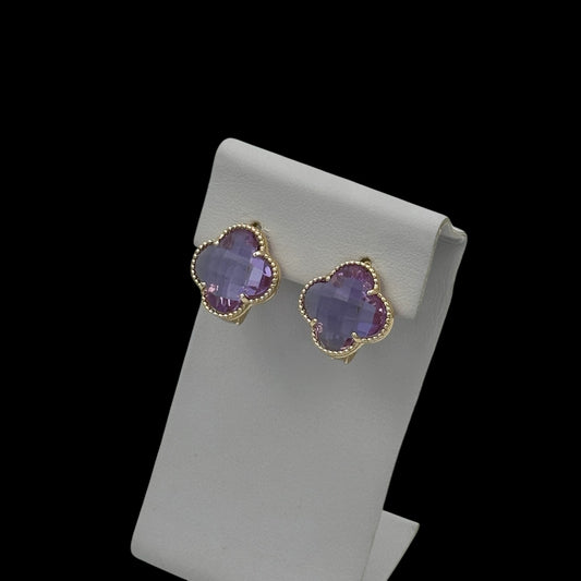 Cercei Trifoi Purple Placati cu Aur 18K