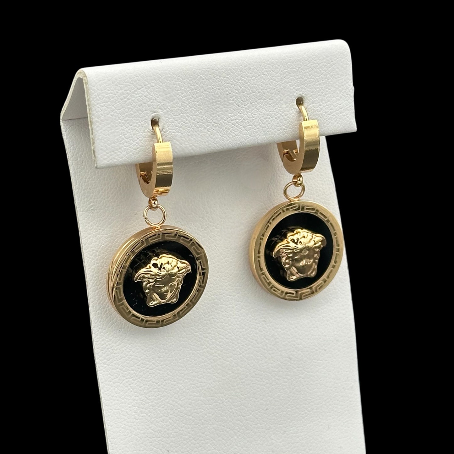 Cercei Medusa Auriu cu Negru Placați cu Aur 18K