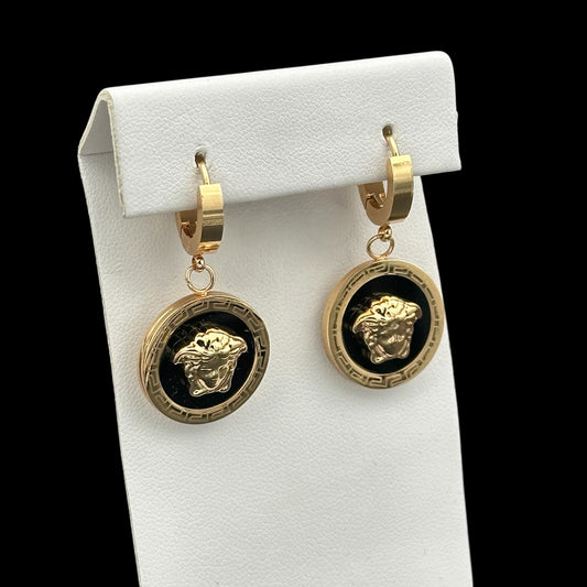 Cercei Medusa Auriu cu Negru Placați cu Aur 18K