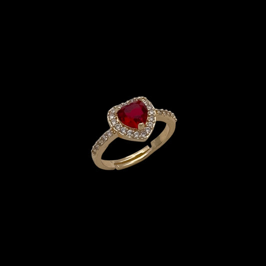 Inel reglabil Heart Red Placat cu Aur 18K