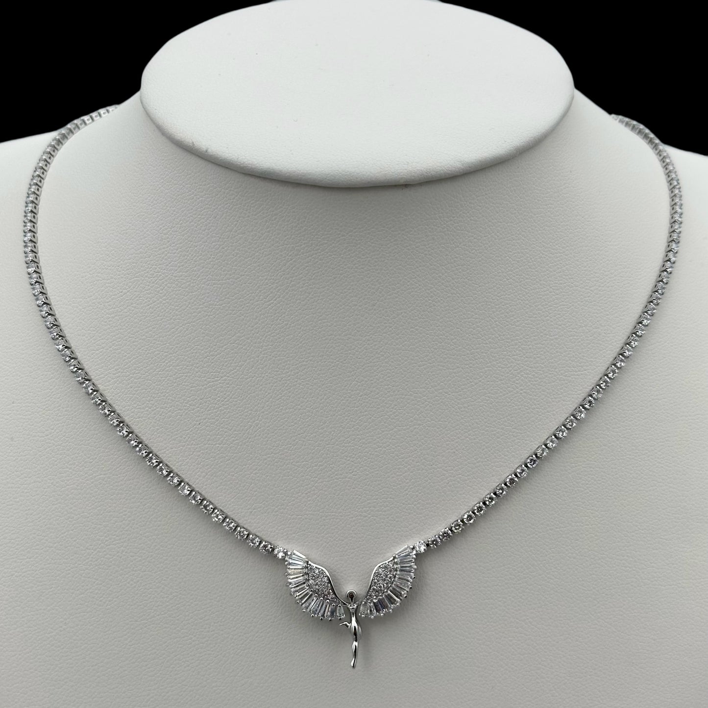 Colier Tennis Guardian Angel Placat cu Aur Alb