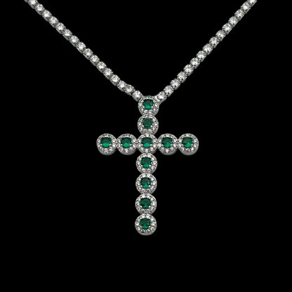 Colier Tennis Angely Cross Green Placat cu Aur Alb