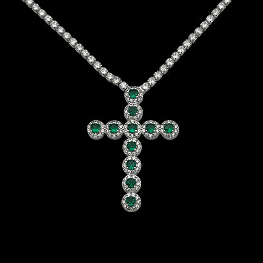 Colier Tennis Angely Cross Green Placat cu Aur Alb