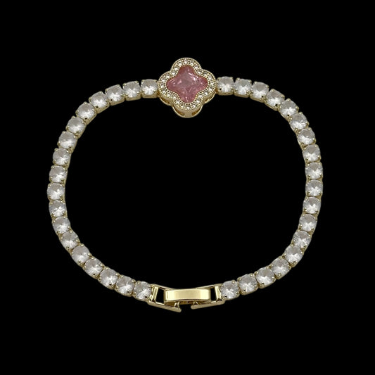 Brățară Tennis Trifoi Pink Placată cu Aur 18K