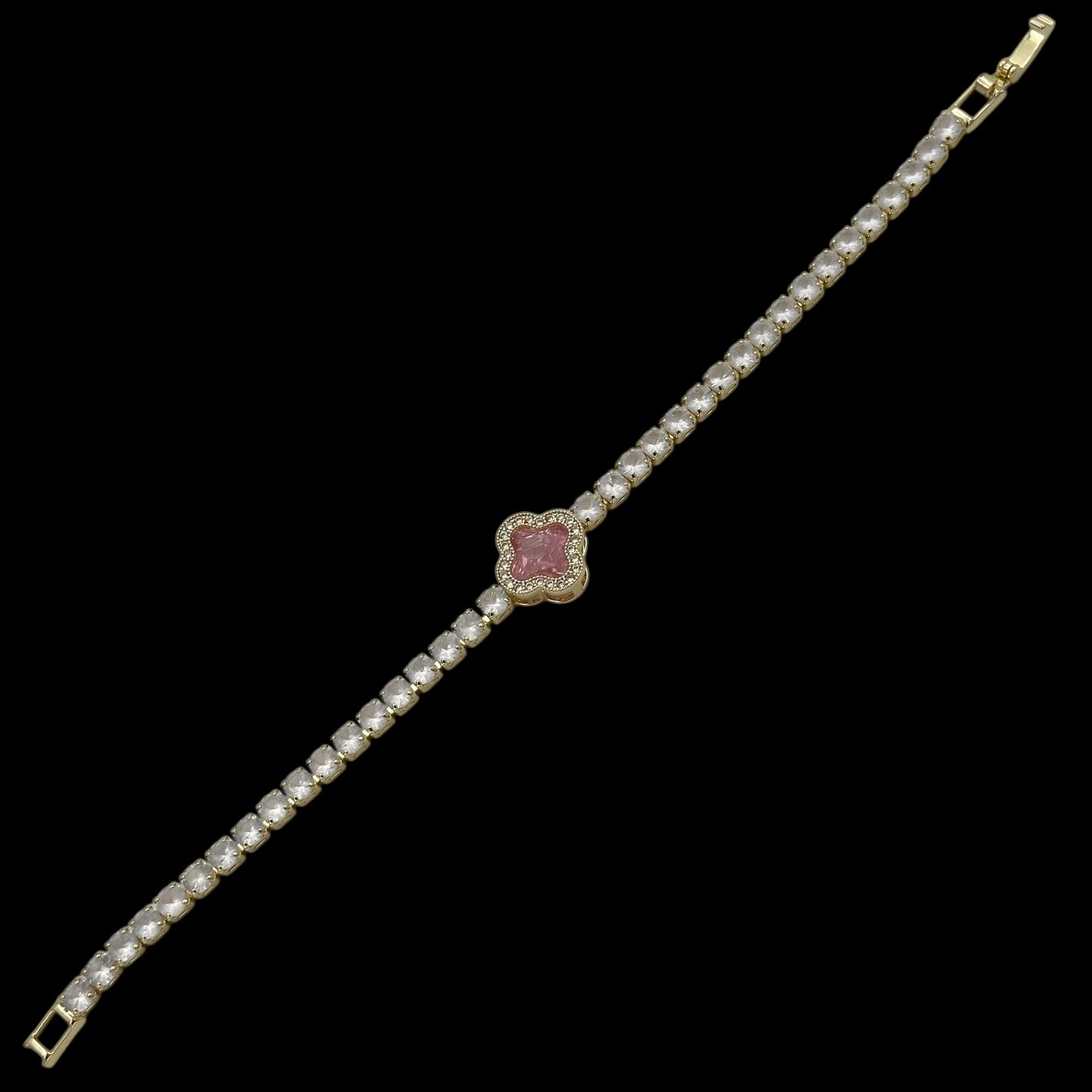 Brățară Tennis Trifoi Pink Placată cu Aur 18K