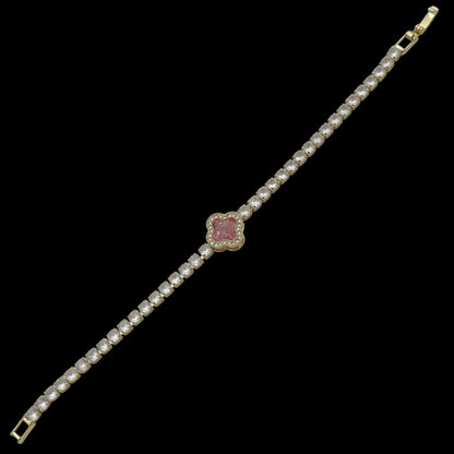 Brățară Tennis Trifoi Pink Placată cu Aur 18K
