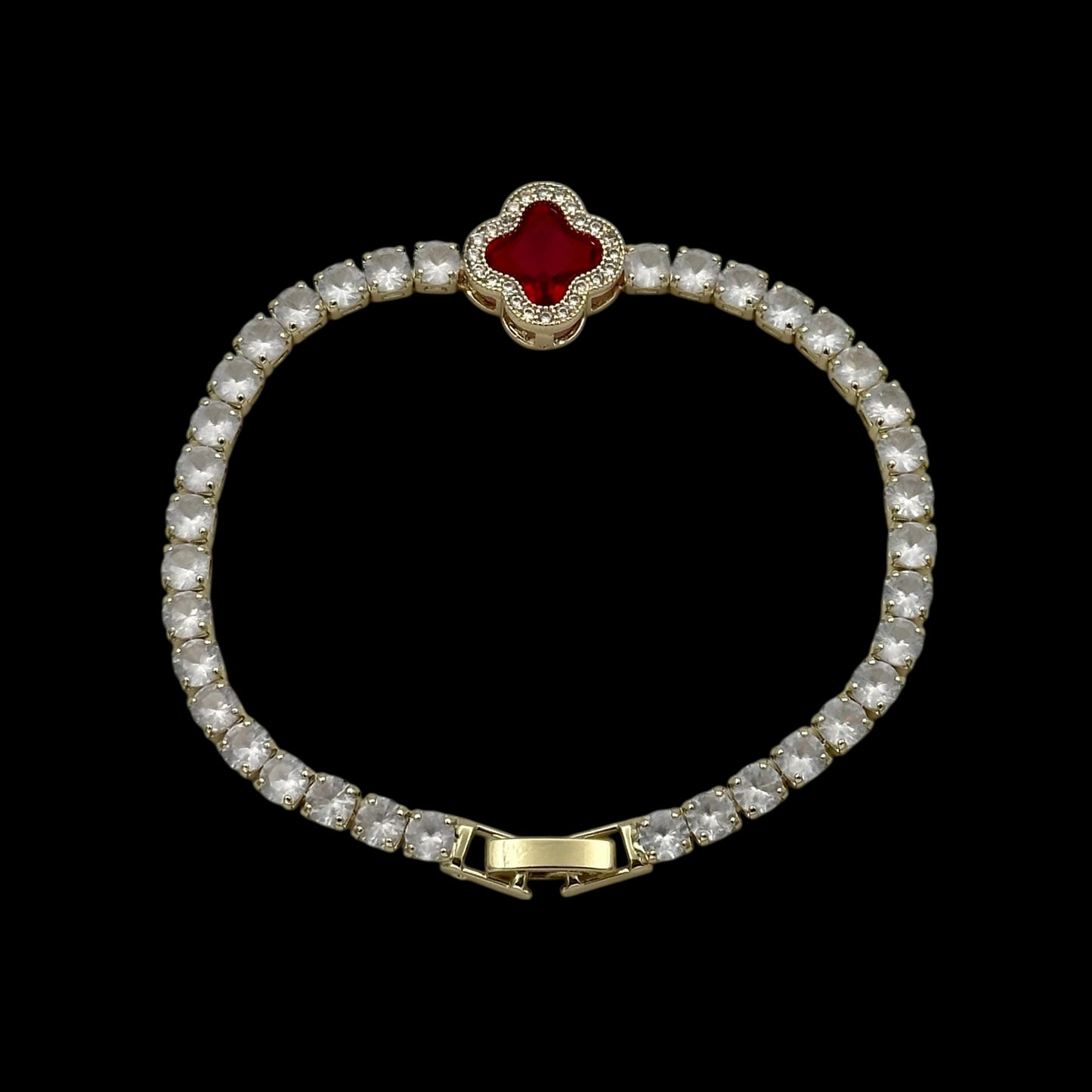 Brățară Tennis Trifoi Red Placată cu Aur 18K